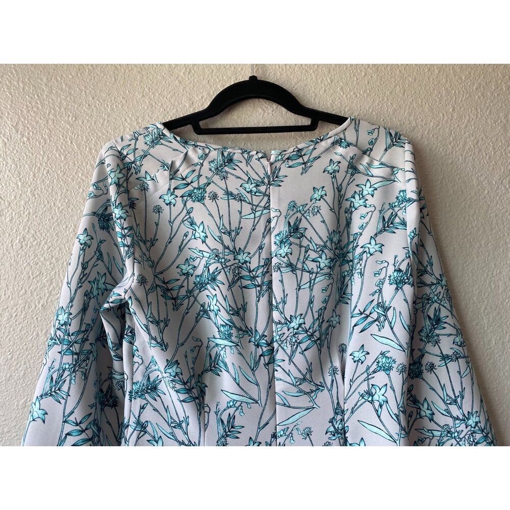 Banana Republic Floral Long Sleeve Drop Waist Dress Gray Turquoise - Picture 6 of 9